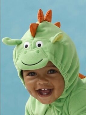 Carter's Bright Green Plush Hoodie with Yellow Lining dinosaur Halloween costume